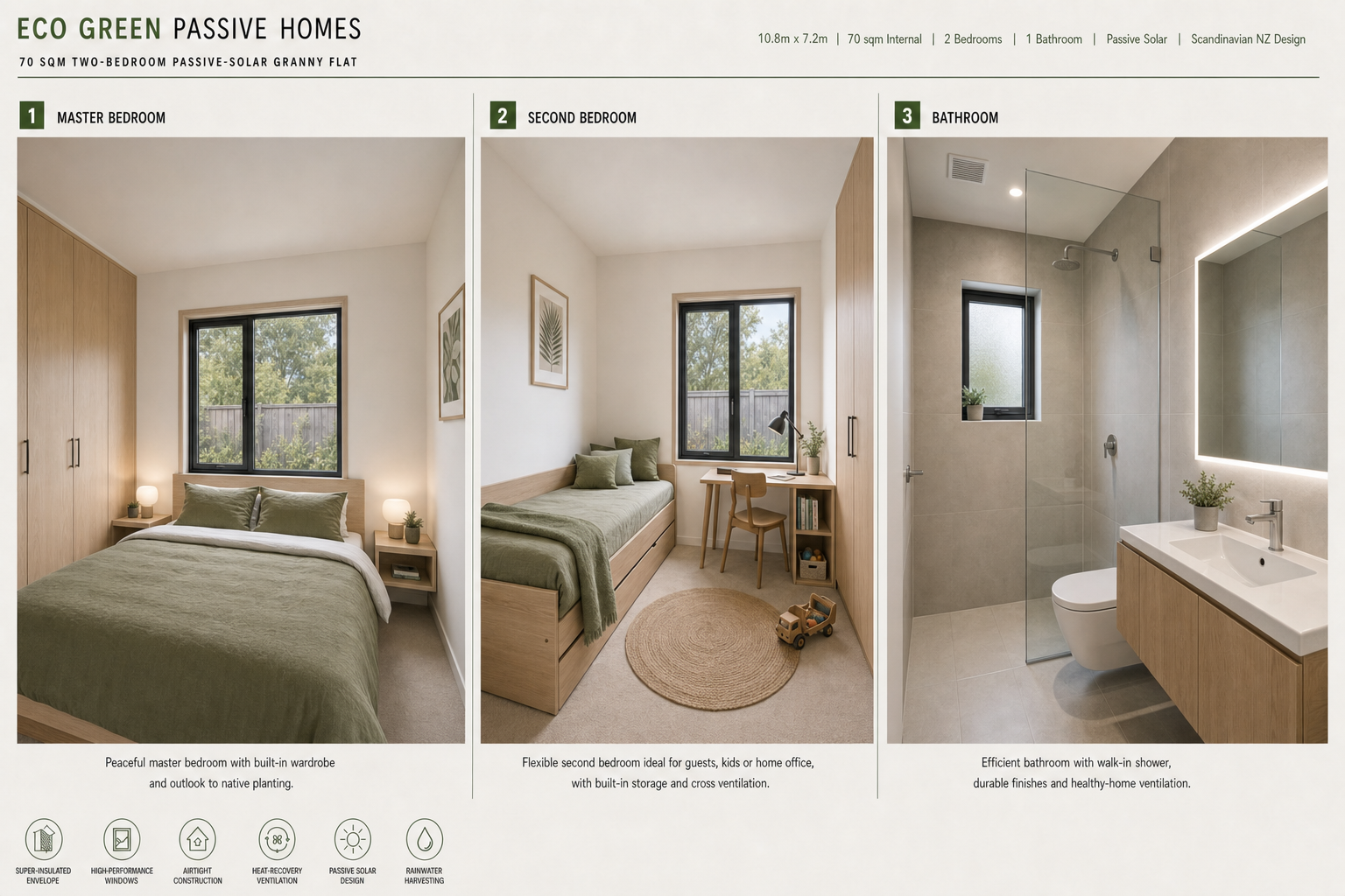 Bedrooms and bathroom concept