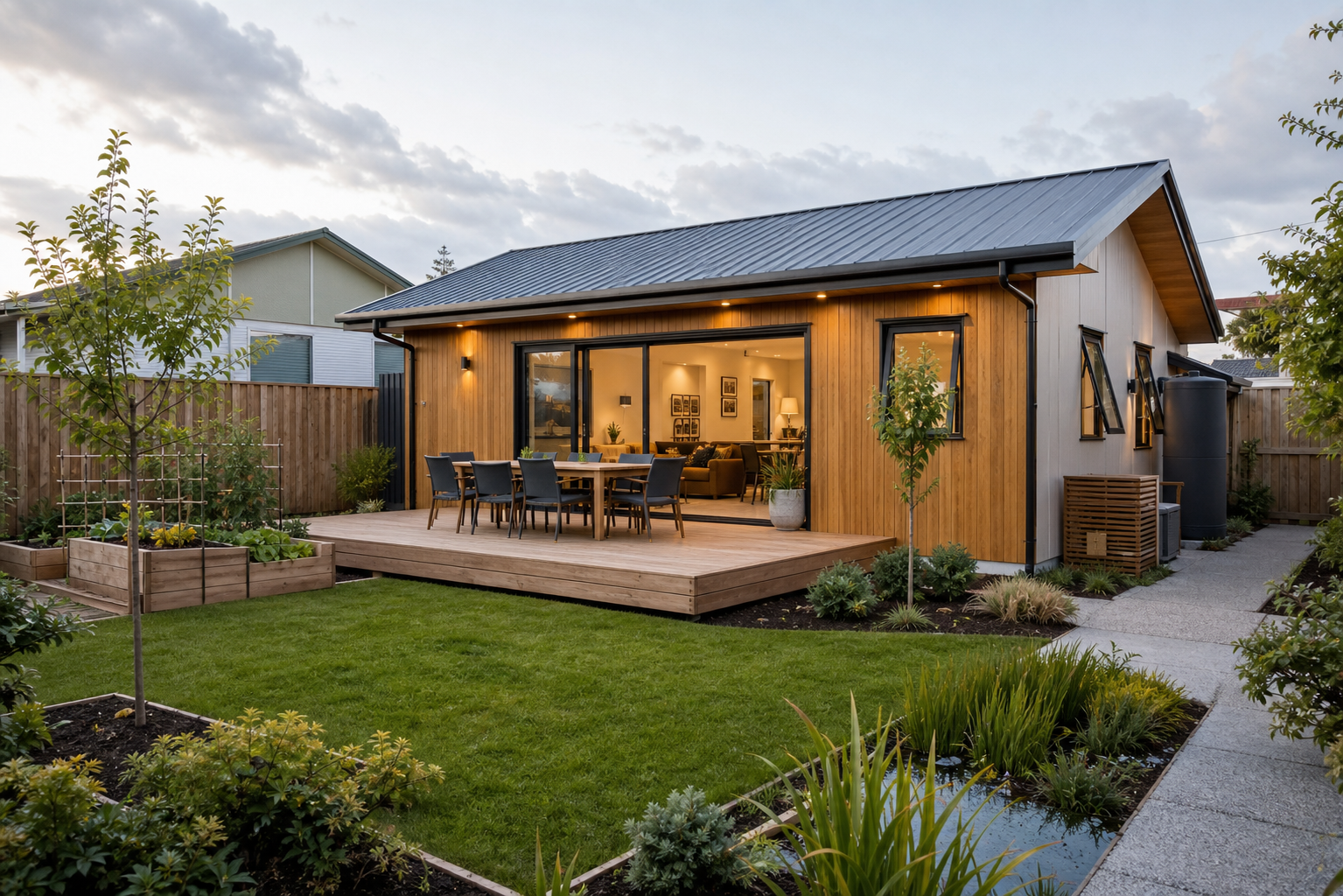 New Zealand Green Home rear garden and outdoor living area
