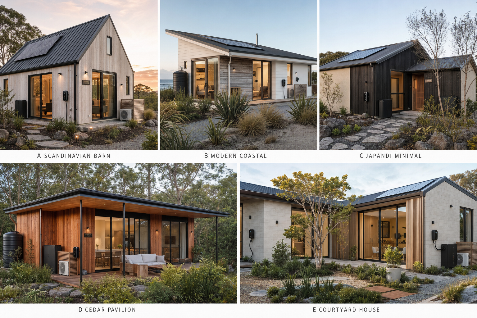 Granny flat design options A to E